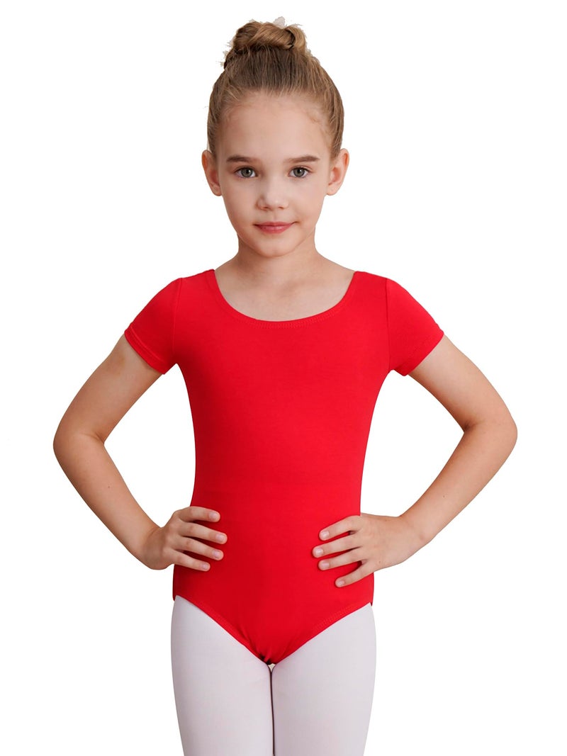 WEGETIT Gymnastics Leotards for Girls Ballet Dance Toddler Leotard Short Sleeve Bodysuit (Red, 4-6 Years) - Image 1